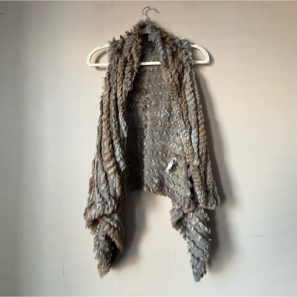 Rabbit Fur Open Vest Costa Blanca Luxe Sz M Neutral Brown Tones